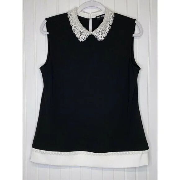 Karl Lagerfeld Lace Collar Sleeveless Top - size Small in Black/White. - Picture 1 of 13